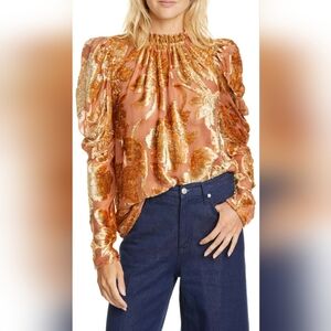 Ulla Johnson - Gold Velvet Burnout Camilla Floral Blouse
